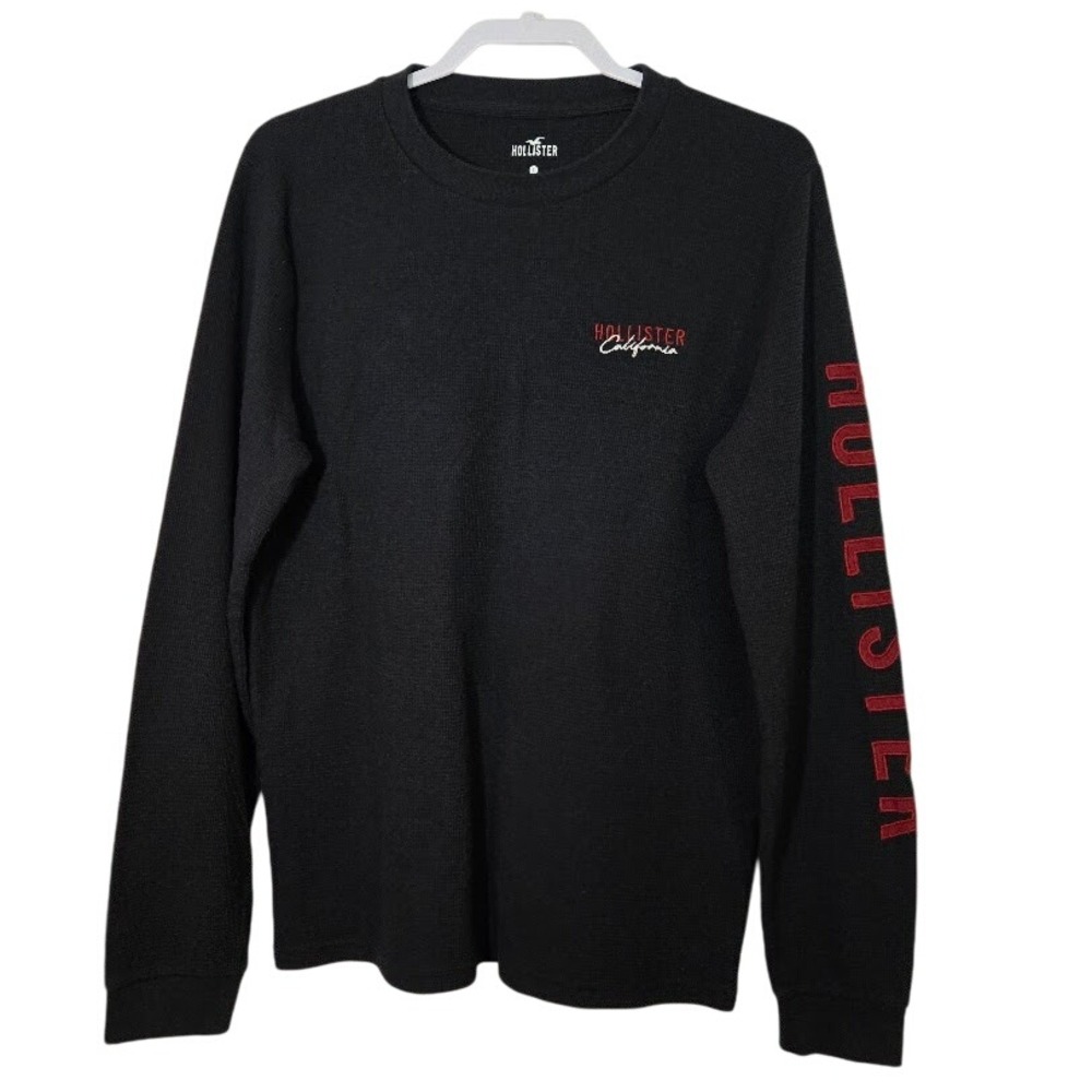 Hollister California Thermal Long Sleeve Graphic Shirt‎ Black w Red Logo Sz L